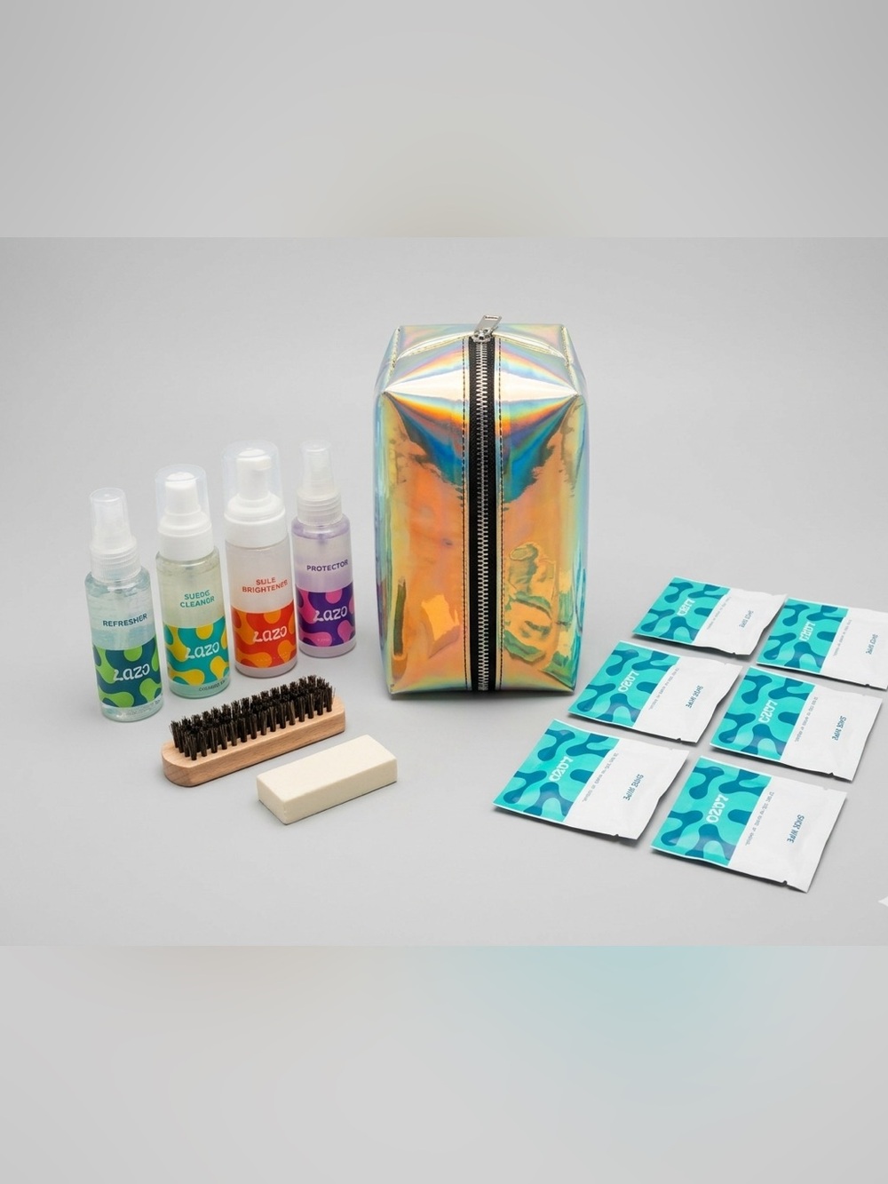 Suede Cleaning Kit in Holographic Iridescent Storage Pouch - Zip-Top